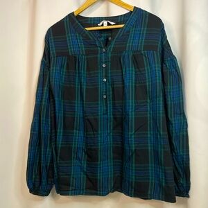 Every Moment blue black green plaid LS boho top sz XXL